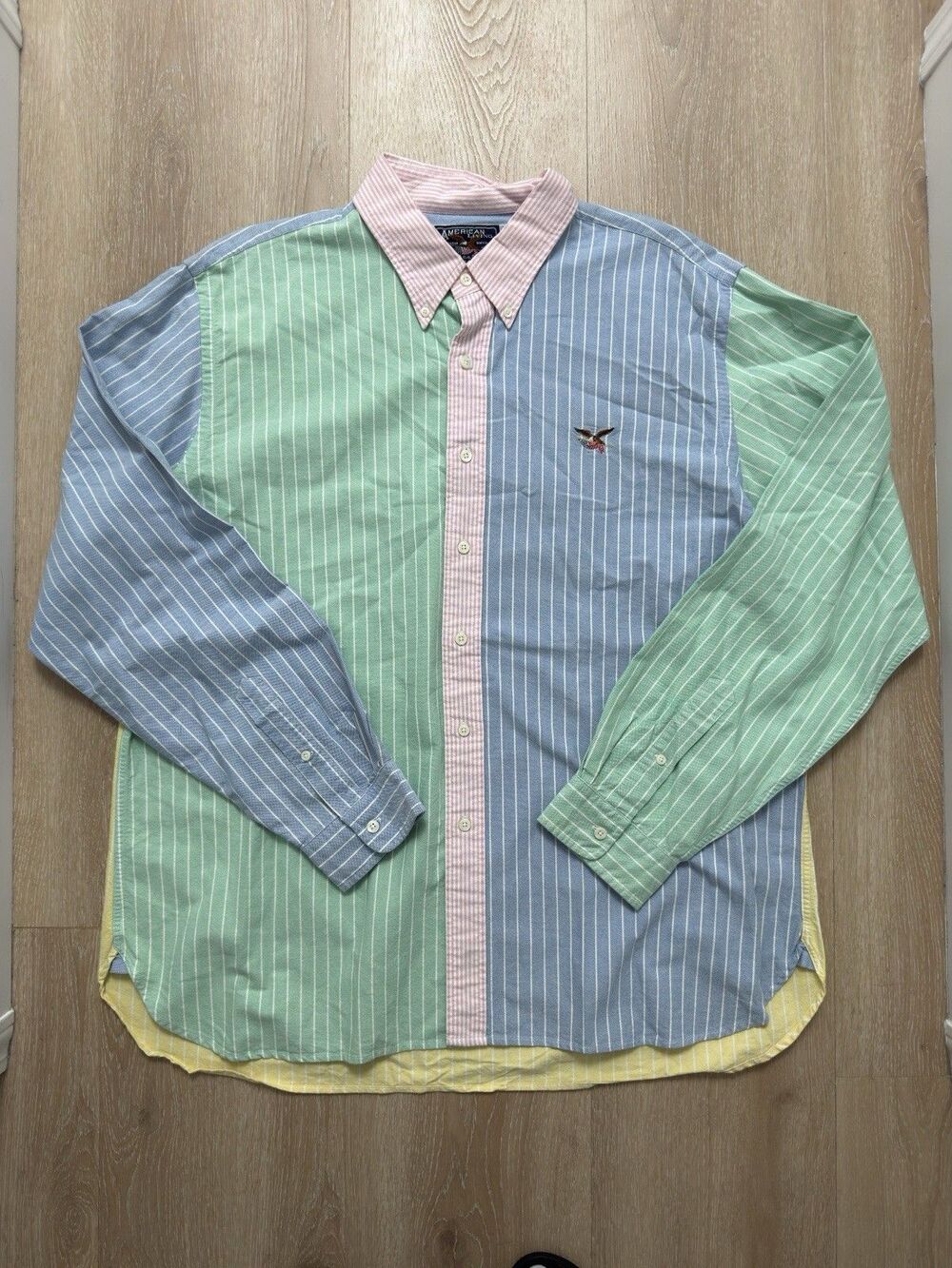 American Living Co Ralph Lauren Geek Nerd XXL Y2K Colorblock Fun Shirt Oxford